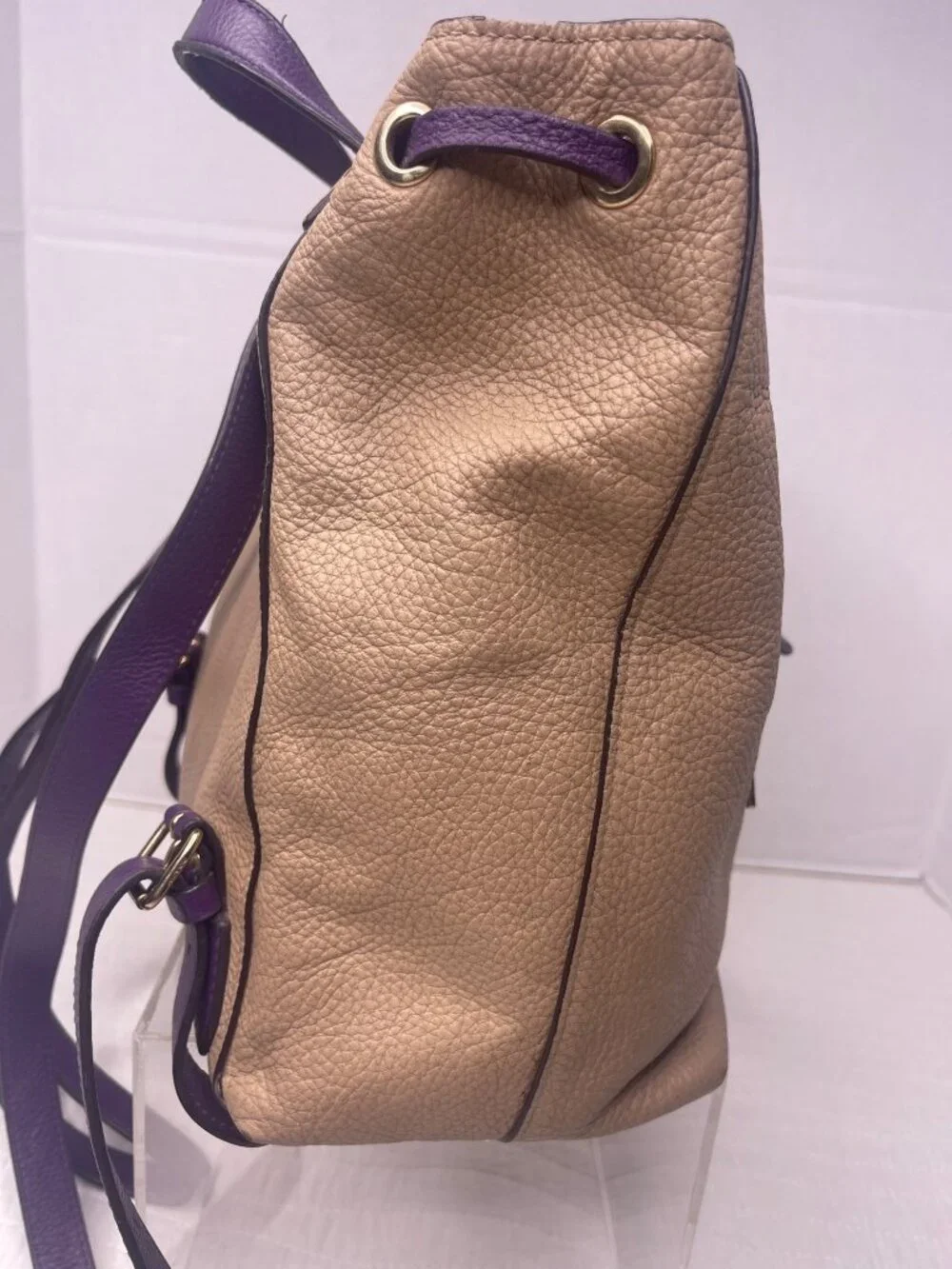 Coach Kleo Pebbled Leather Colorblock Casual Backpack Yellow/Tan/Purple